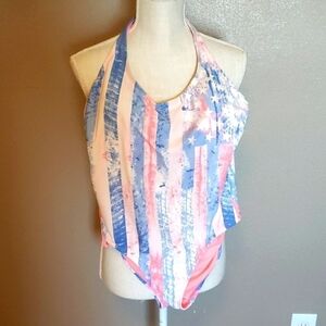 Xhilaration faded American flag print one piece tie back swimming suit